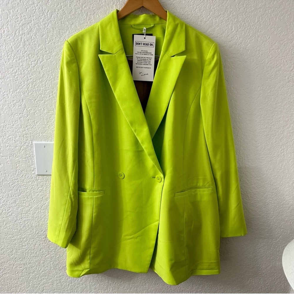 Wildfang The Empower Double Breasted Blazer Neon Green size Large